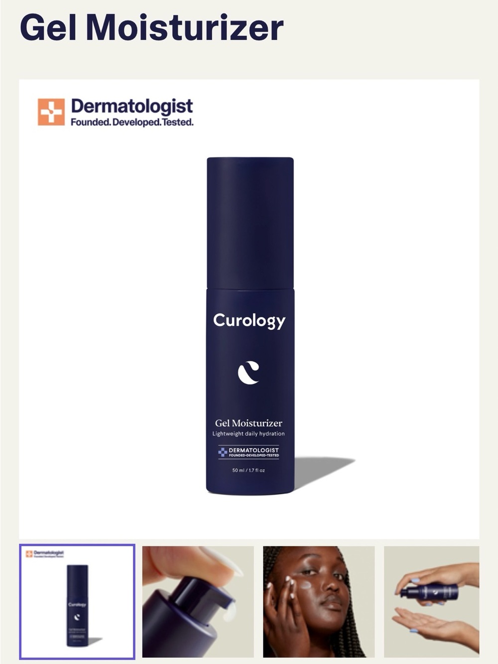 Curology Gel Moisturizer Lightweight Daily Hydration 1.7 fl oz 50 ml